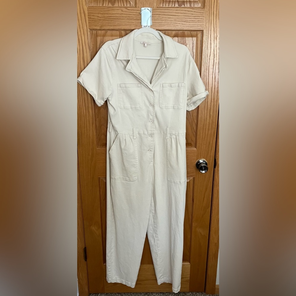 Skies Are Blue Cream Button-Up Jumpsuit